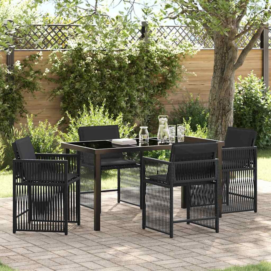 vidaXL Tuin eettafelset 5 pcs Zwart poly rattan afbeelding 1