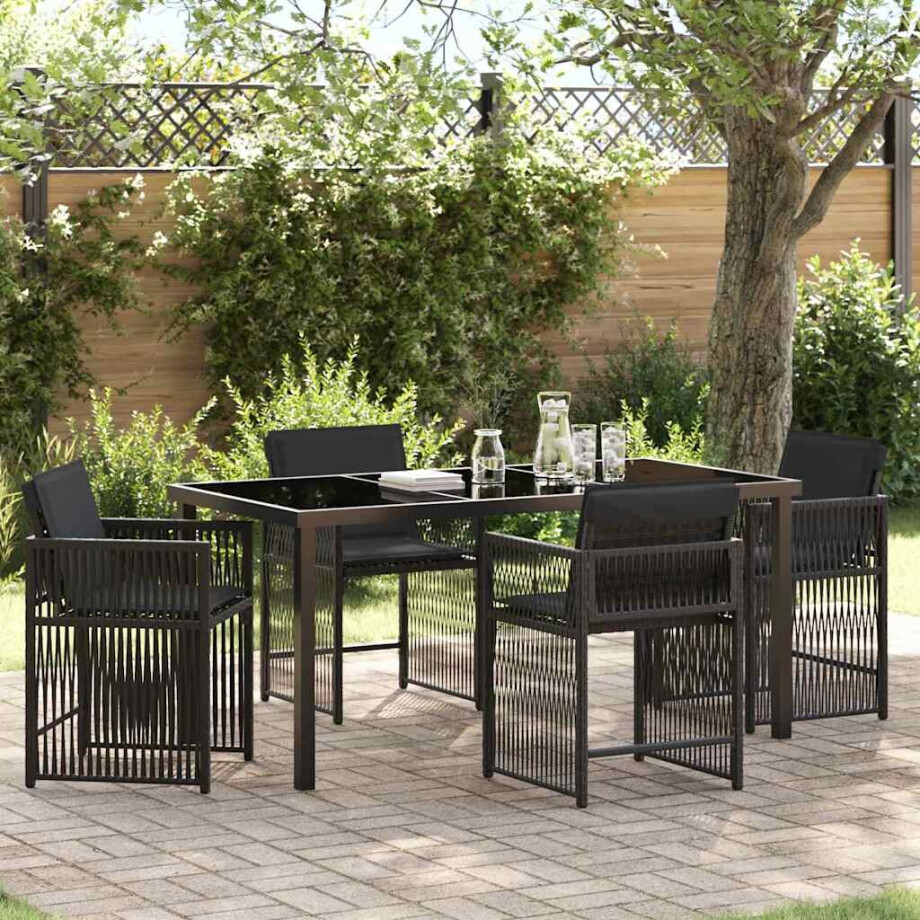 vidaXL Tuin eettafelset 5 pcs Zwart poly rattan vidaXL Tuin eettafelset 5 pcs Zwart poly rattan afbeelding 1