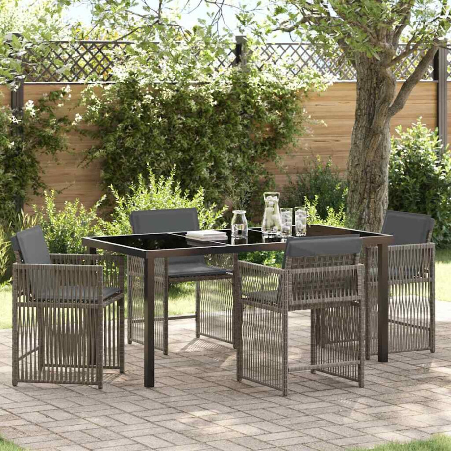 vidaXL Tuin eettafelset 5 pcs Grijs poly rattan afbeelding 1