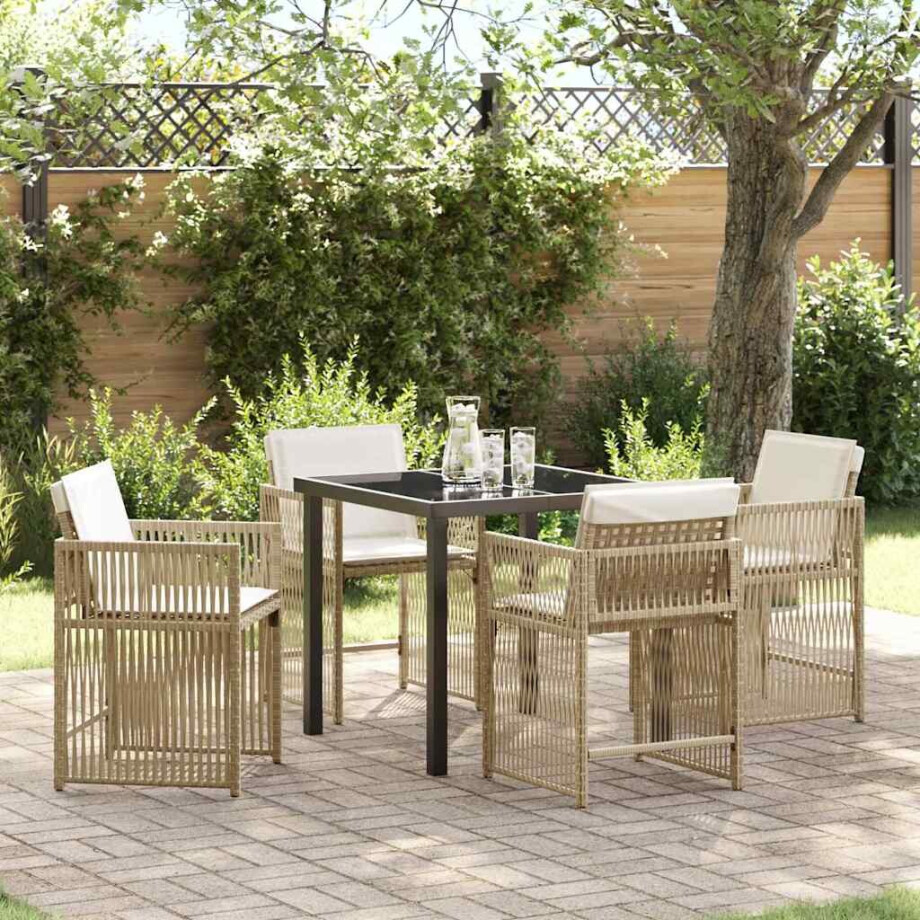 vidaXL Tuin Eetset 5 pcs Beige poly rattan afbeelding 1