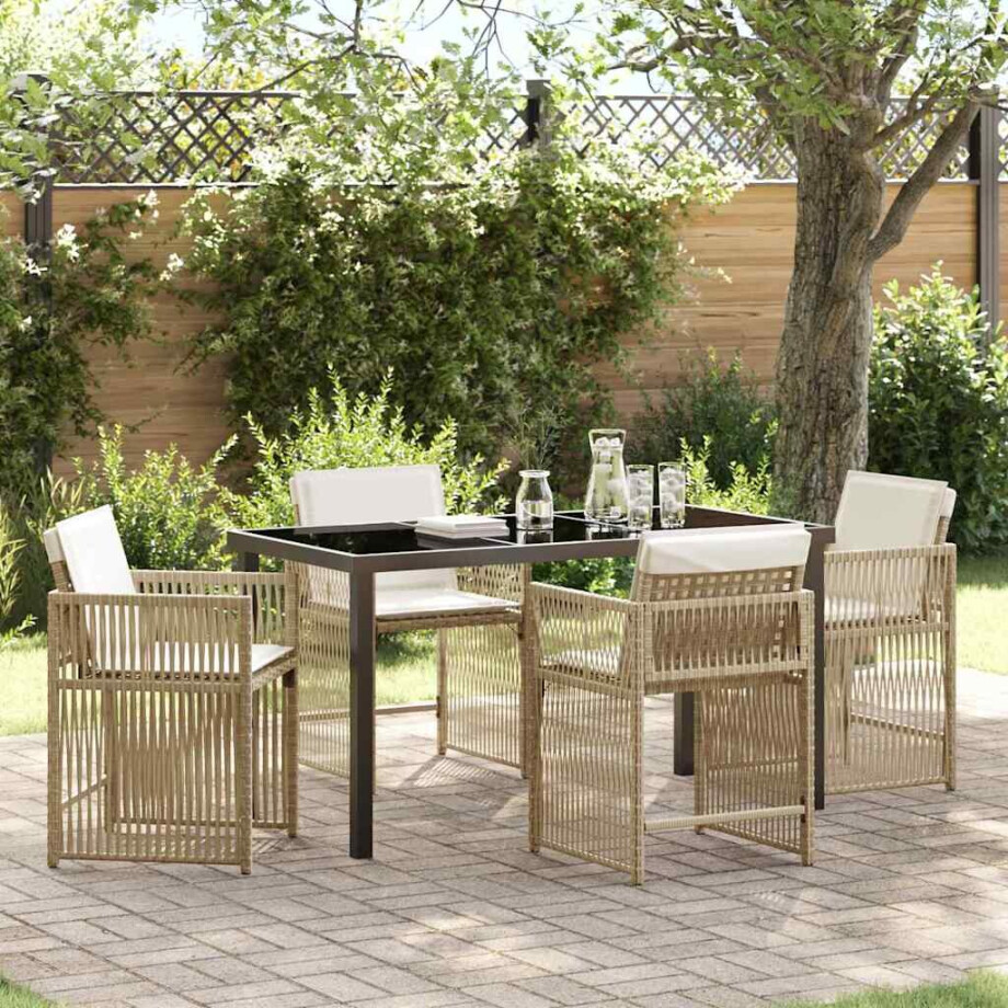 vidaXL Tuin Eetset 5 pcs Beige poly rattan afbeelding 1