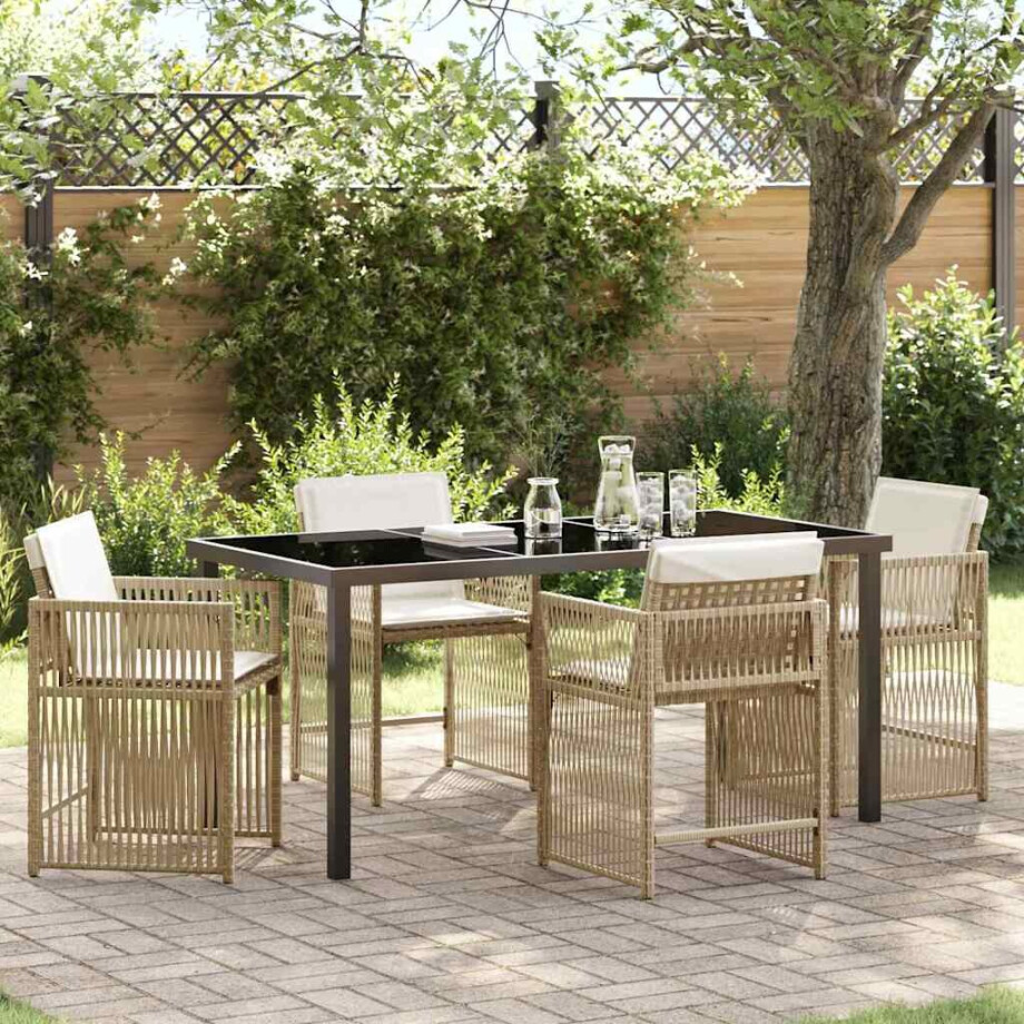 vidaXL Tuin eettafelset 5 pcs Beige poly rattan afbeelding 1
