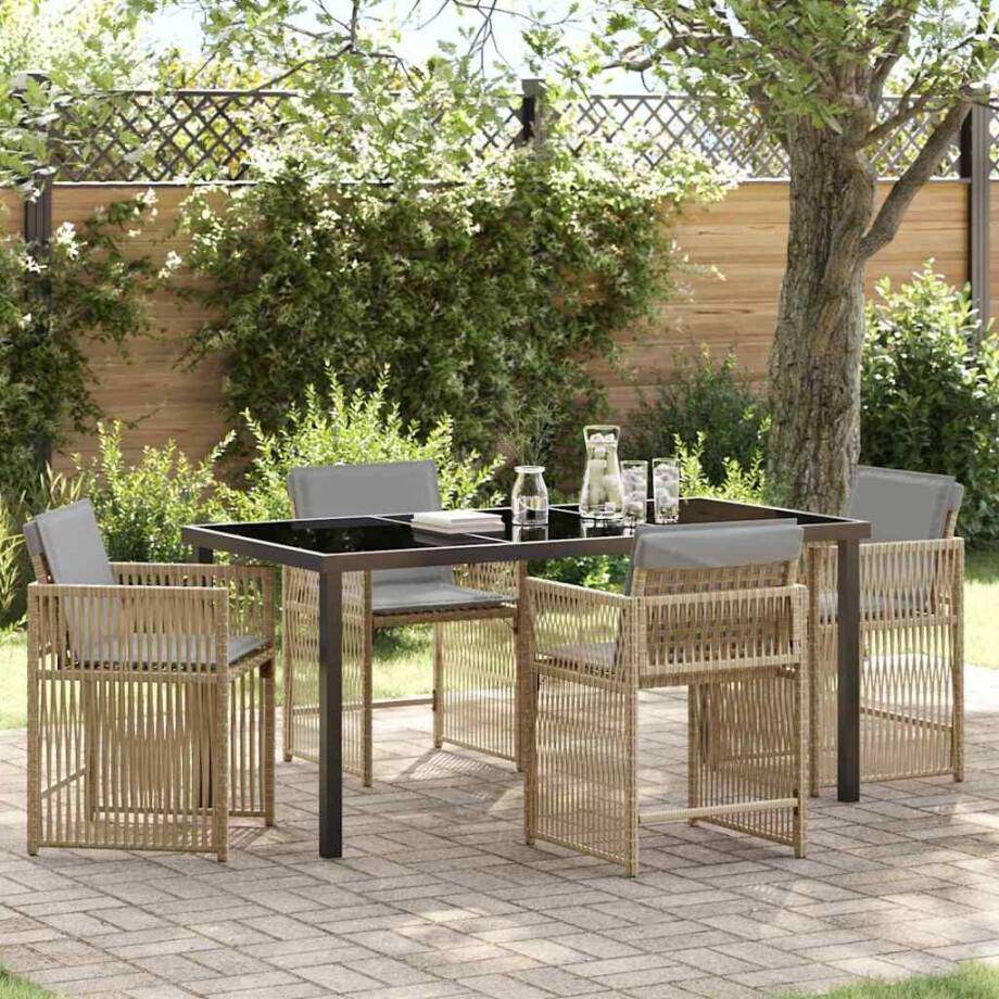 vidaXL Tuin eettafelset 5 pcs Beige poly rattan afbeelding 1