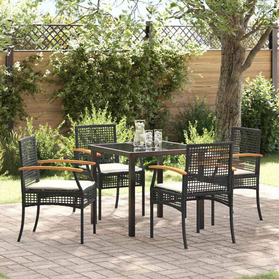 vidaXL Tuin Eetset 5 pcs Zwart poly rattan afbeelding 1
