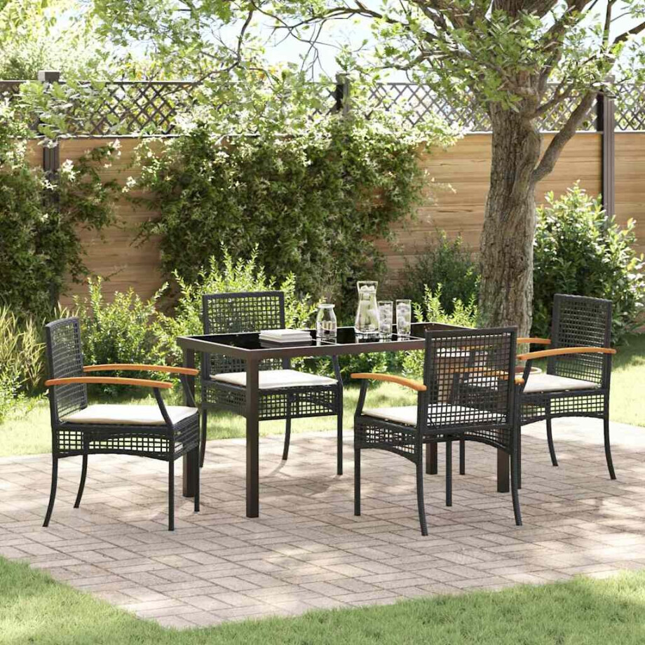vidaXL Tuin Eetset 5 pcs Zwart poly rattan afbeelding 1