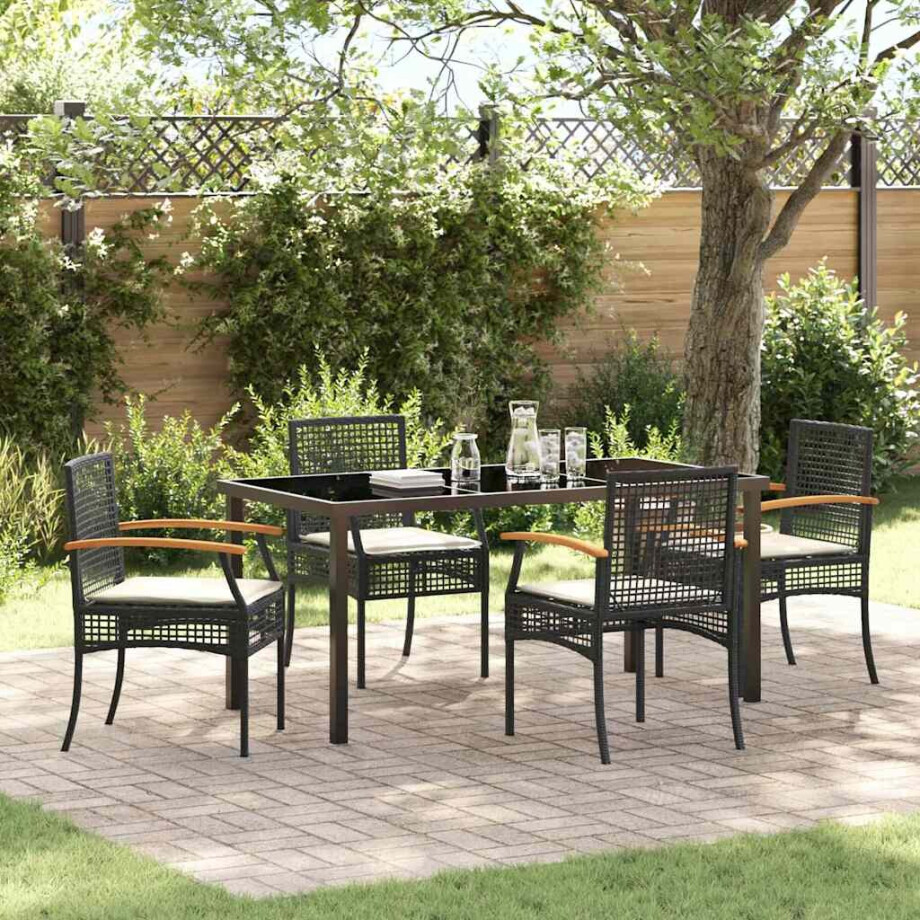 vidaXL Tuin Eetset 5 pcs Zwart poly rattan afbeelding 1