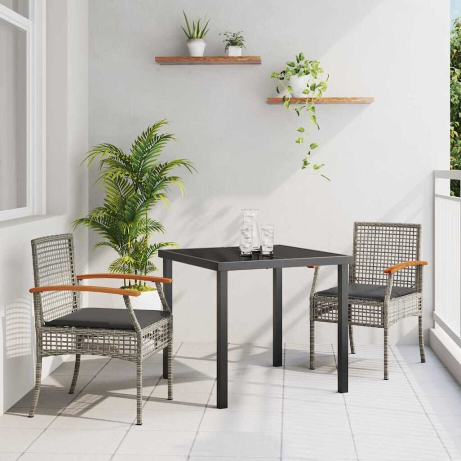 vidaXL Tuin Eetset 3 pcs Grijs poly rattan vidaXL Tuin Eetset 3 pcs Grijs poly rattan afbeelding 1