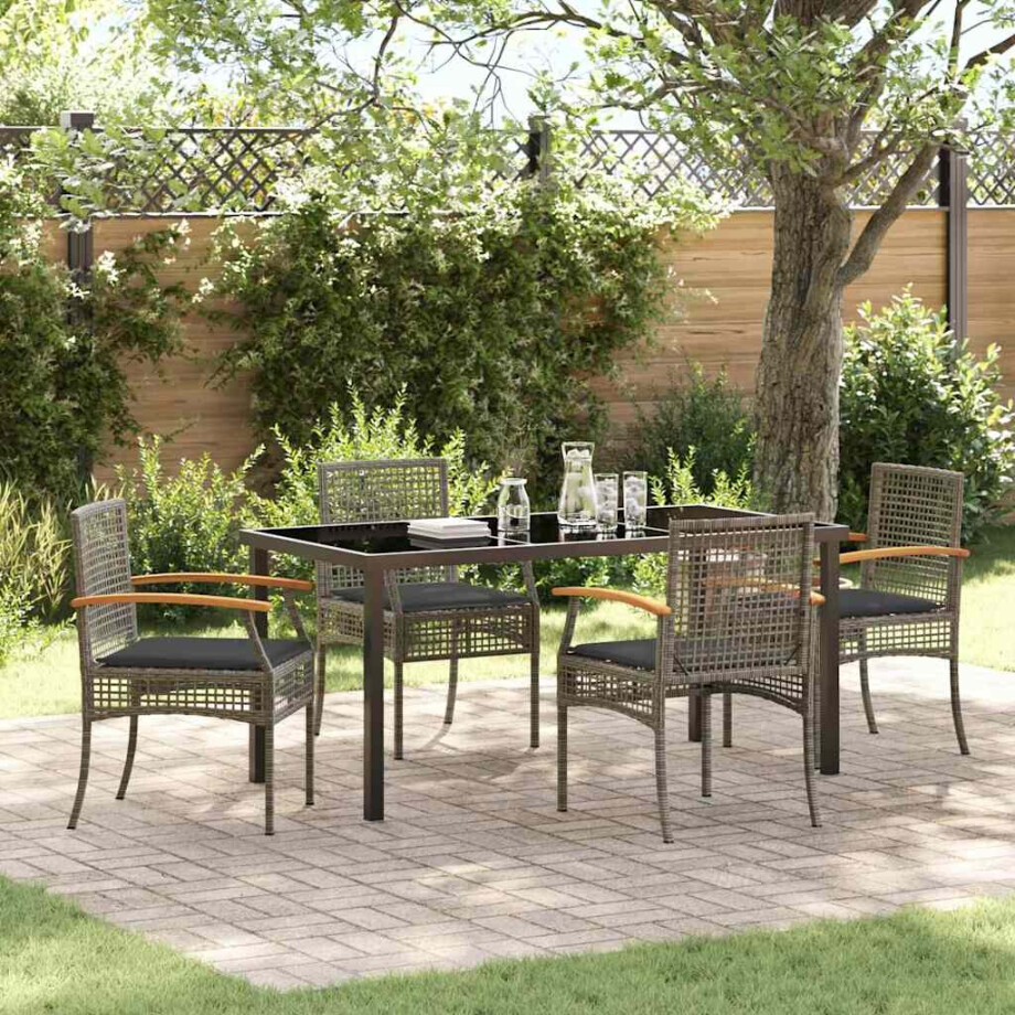 vidaXL Tuin Eetset 5 pcs Grijs poly rattan afbeelding 1