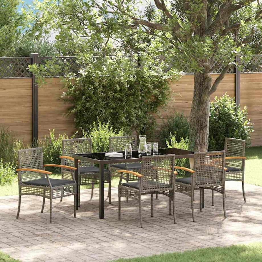 vidaXL Tuin Eetset 7 pcs Grijs poly rattan afbeelding 1