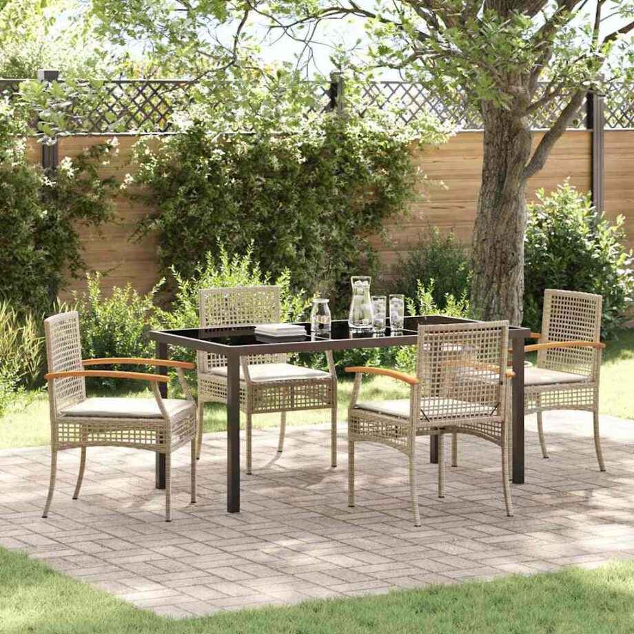 vidaXL Tuin Eetset 5 pcs Beige poly rattan afbeelding 1