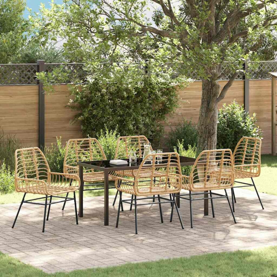 vidaXL Tuin eettafelset 7 pcs Bruin poly rattan afbeelding 1