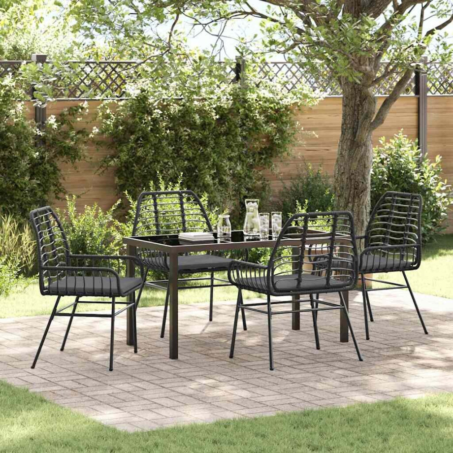 vidaXL Tuin eettafelset 5 pcs Zwart poly rattan vidaXL Tuin eettafelset 5 pcs Zwart poly rattan afbeelding 1