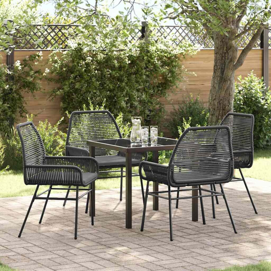 vidaXL Tuin eettafelset met kussen 5 pcs Zwart poly rattan afbeelding 1