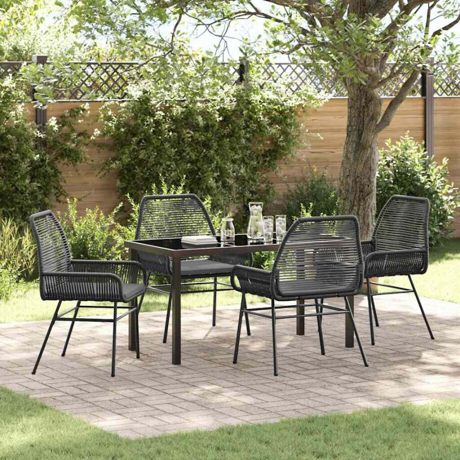 vidaXL Tuin eettafelset met kussen 5 pcs Zwart poly rattan vidaXL Tuin eettafelset met kussen 5 pcs Zwart poly rattan afbeelding 1