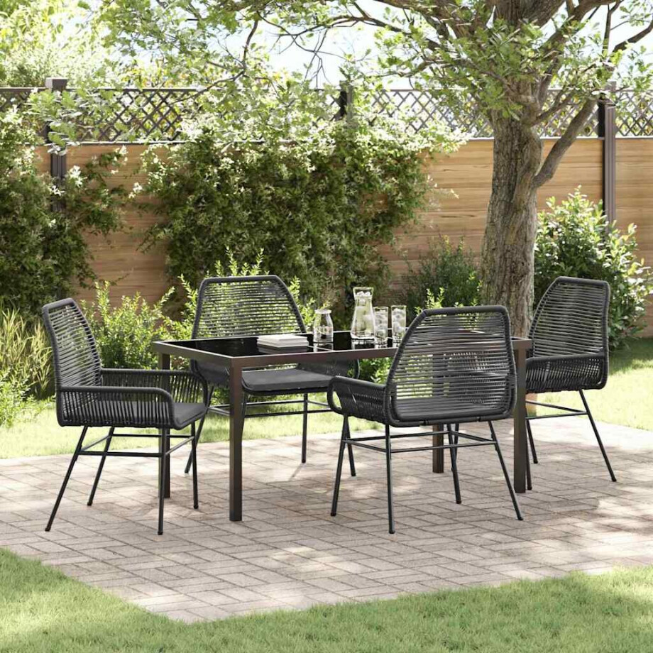 vidaXL Tuin eettafelset met kussen 5 pcs Zwart poly rattan afbeelding 1