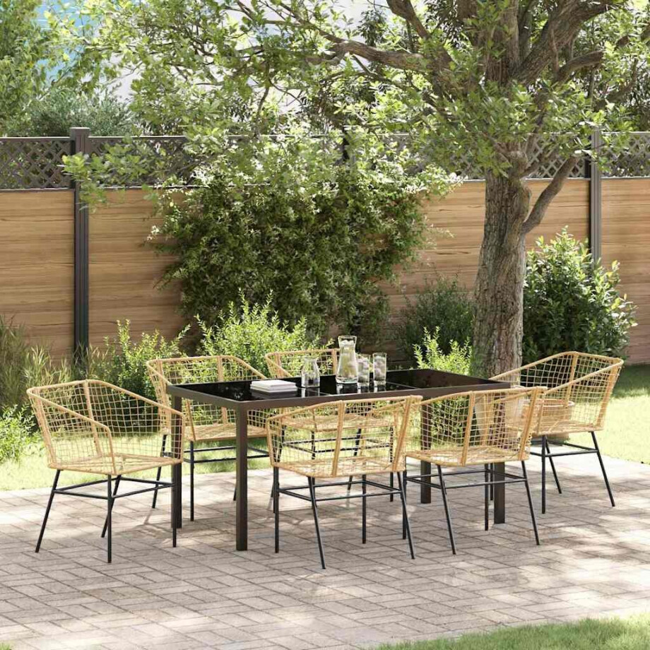 vidaXL Tuin eettafelset 7 pcs Bruin poly rattan afbeelding 1