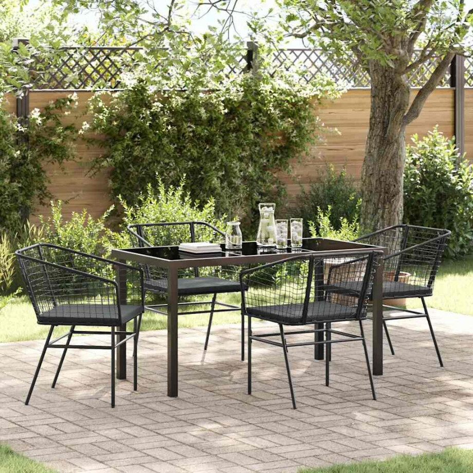 vidaXL Tuin eettafelset 5 pcs Zwart poly rattan afbeelding 1