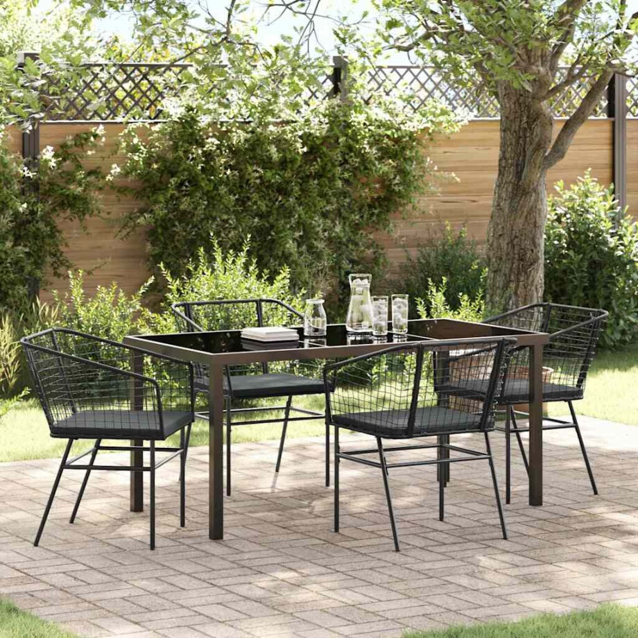 vidaXL Tuin eettafelset 5 pcs Zwart poly rattan vidaXL Tuin eettafelset 5 pcs Zwart poly rattan afbeelding 1