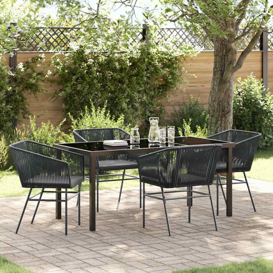 vidaXL Tuin eettafelset met kussen 5 pcs Zwart Gepoedercoat staal afbeelding 1