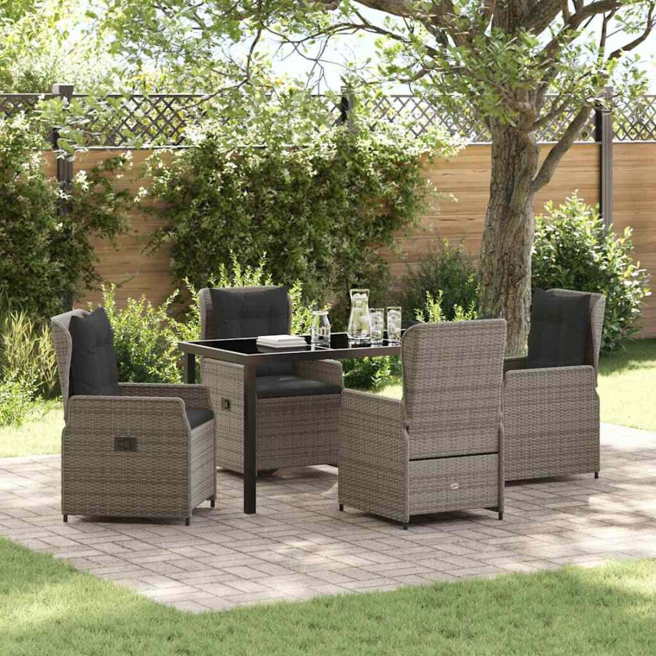 vidaXL Tuin eettafelset 5 pcs Grijs poly rattan afbeelding 1