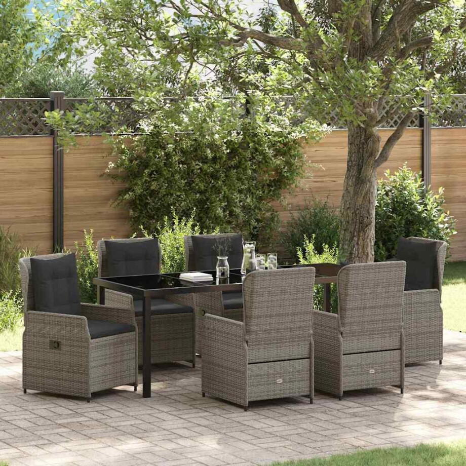 vidaXL Tuin eettafelset 7 pcs Grijs poly rattan afbeelding 1