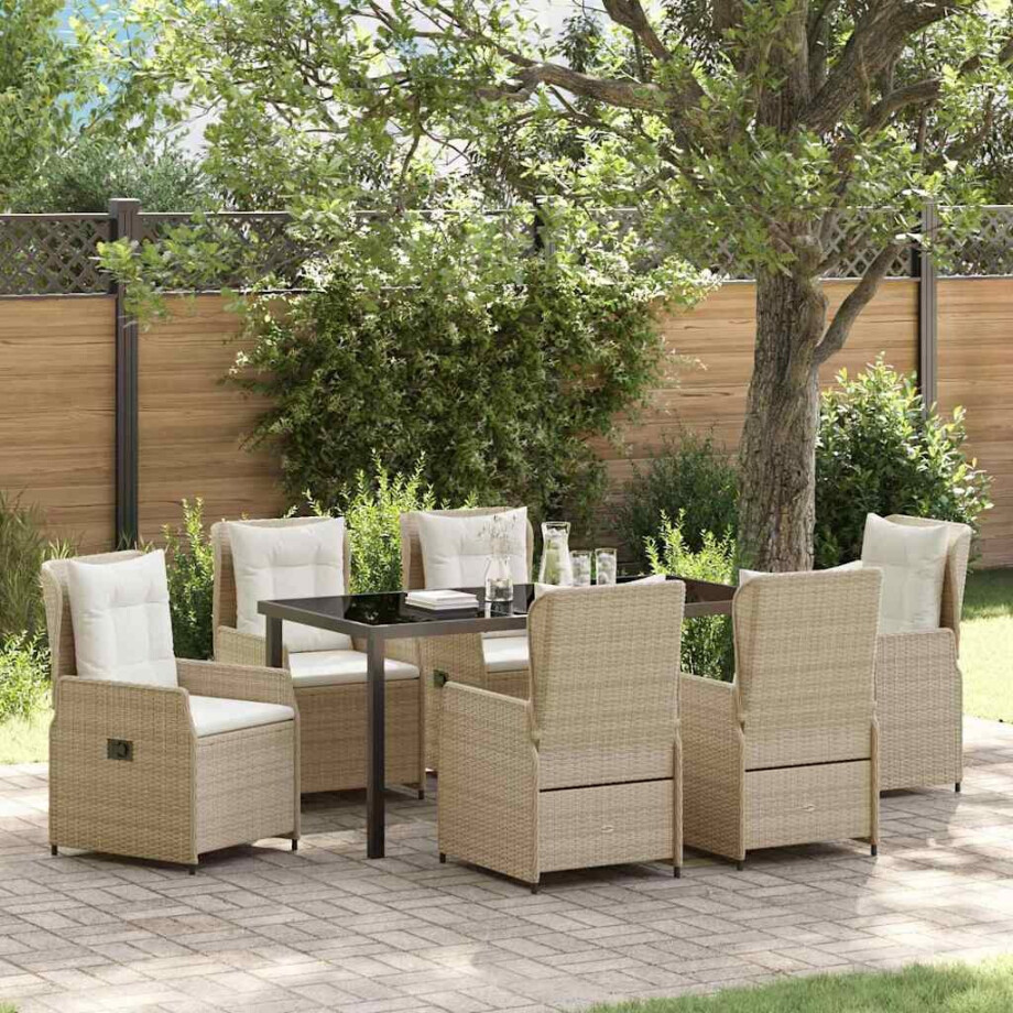 vidaXL Tuin eettafelset 7 pcs Beige en Licht Grijs poly rattan afbeelding 1