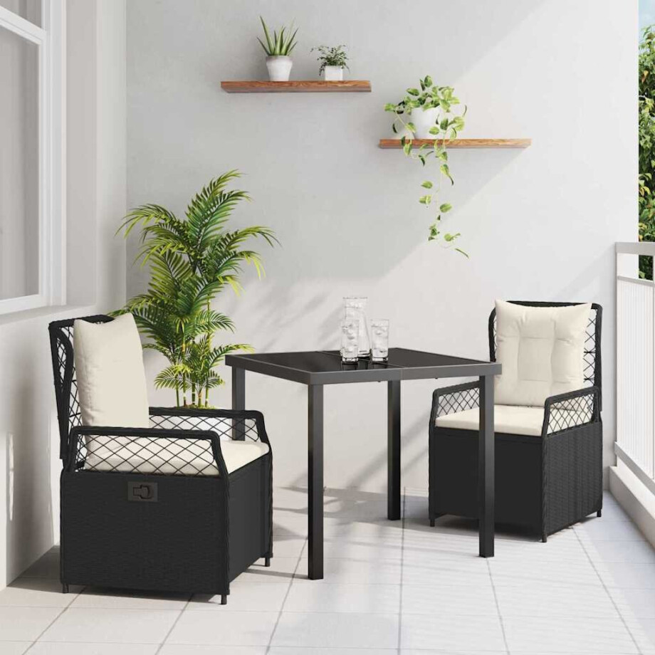 vidaXL Tuin eettafelset 3 pcs Zwart poly rattan vidaXL Tuin eettafelset 3 pcs Zwart poly rattan afbeelding 1