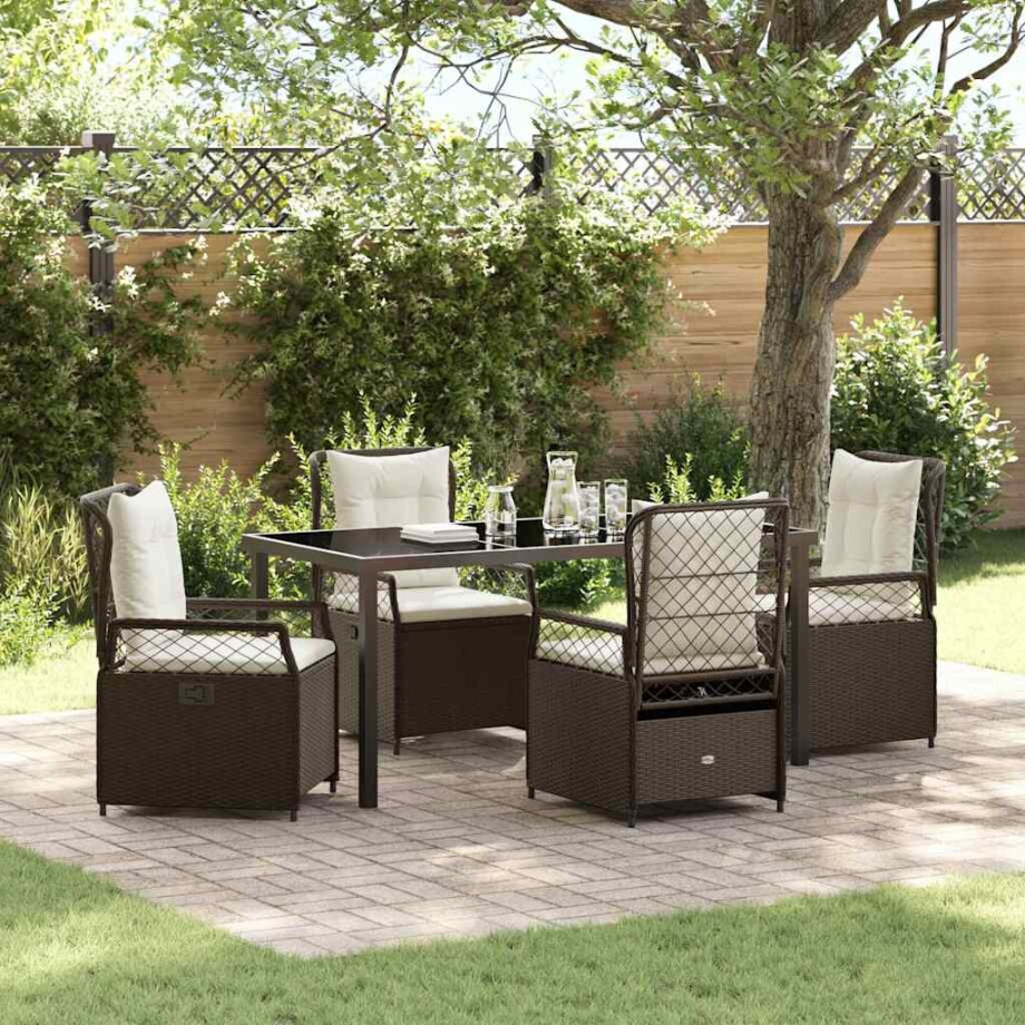 vidaXL Tuin eettafelset 5 pcs Bruin poly rattan afbeelding 1