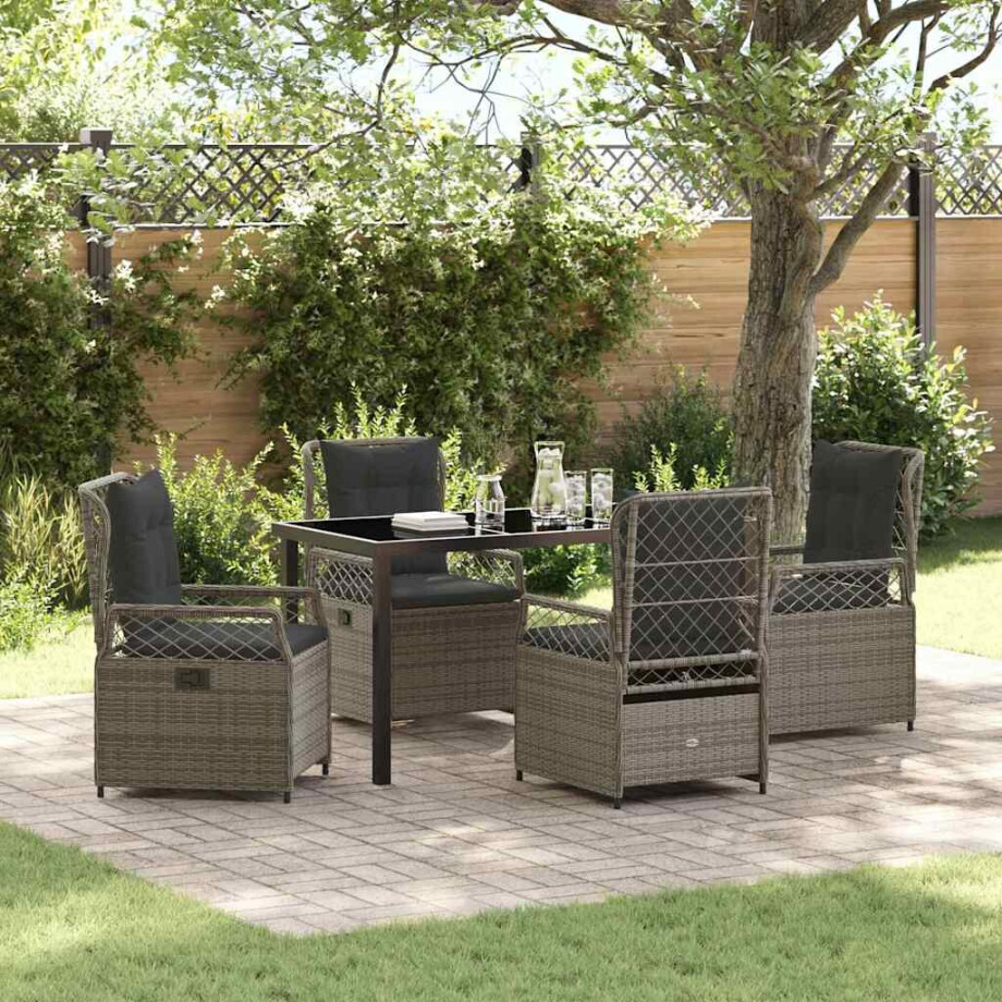 vidaXL Tuin eettafelset 5 pcs Grijs poly rattan afbeelding 1