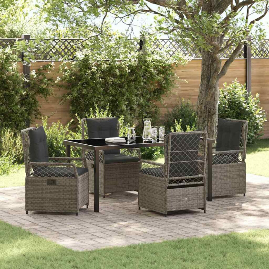 vidaXL Tuin eettafelset 5 pcs Grijs poly rattan afbeelding 1