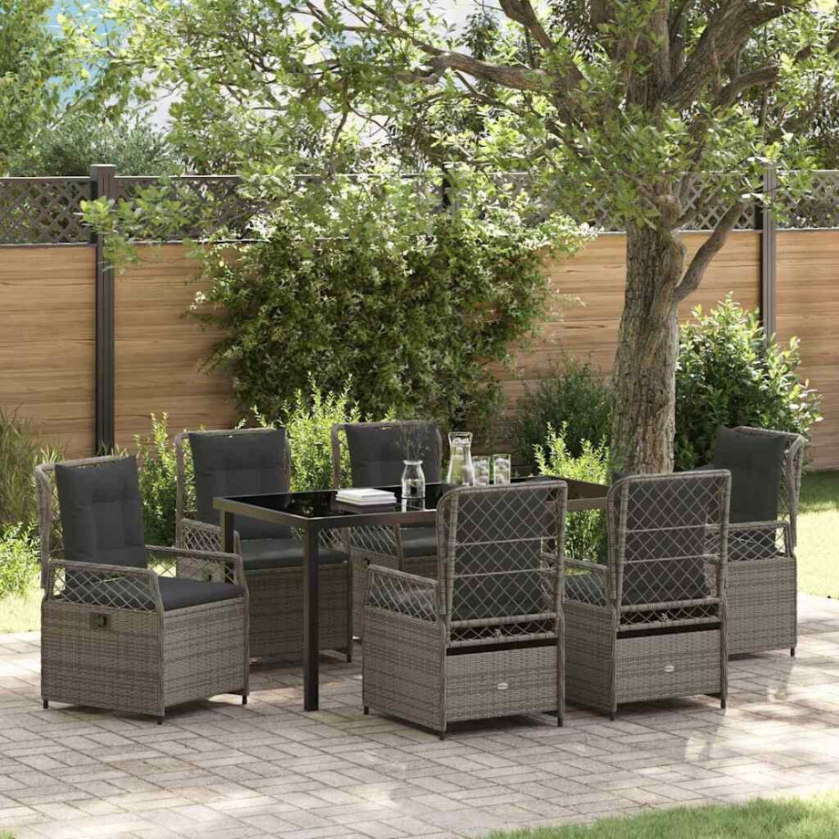 vidaXL Tuin eettafelset 7 pcs Grijs poly rattan afbeelding 1