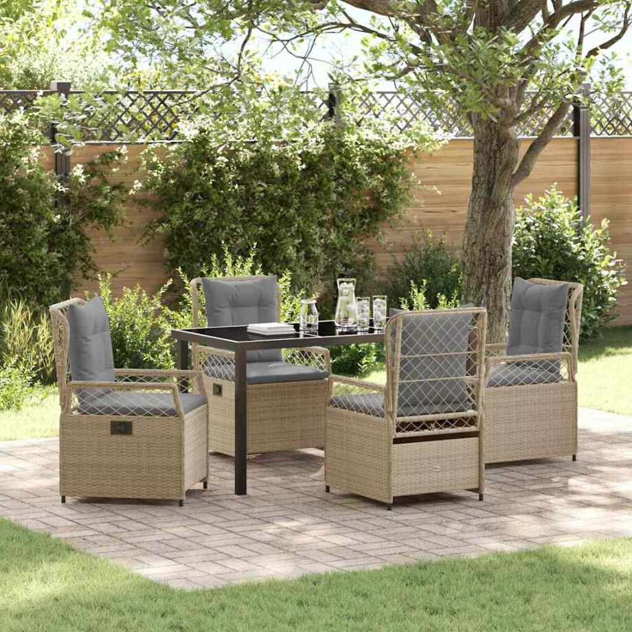 vidaXL Tuin eettafelset 5 pcs Beige en Licht Grijs poly rattan afbeelding 1