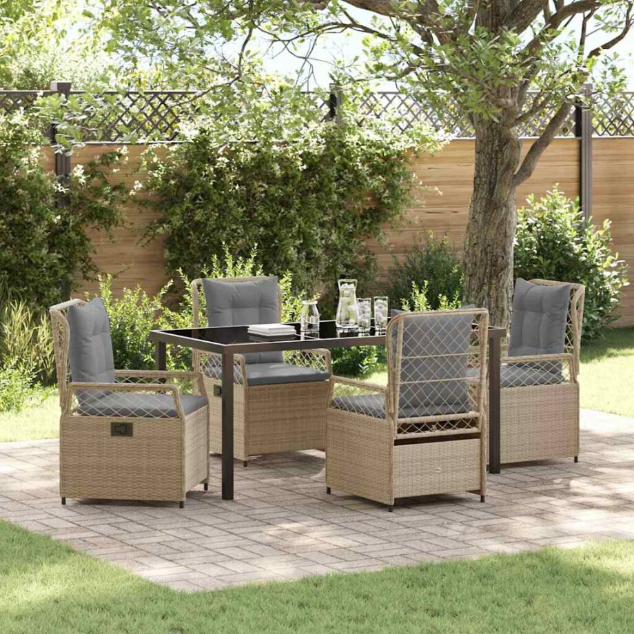 vidaXL Tuin eettafelset 5 pcs Beige en Licht Grijs poly rattan afbeelding 1