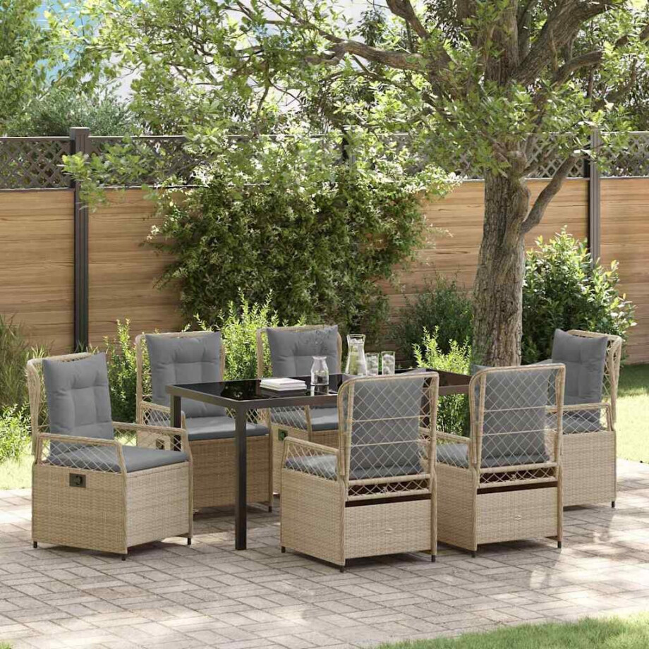 vidaXL Tuin eettafelset 7 pcs Beige en Licht Grijs poly rattan afbeelding 1