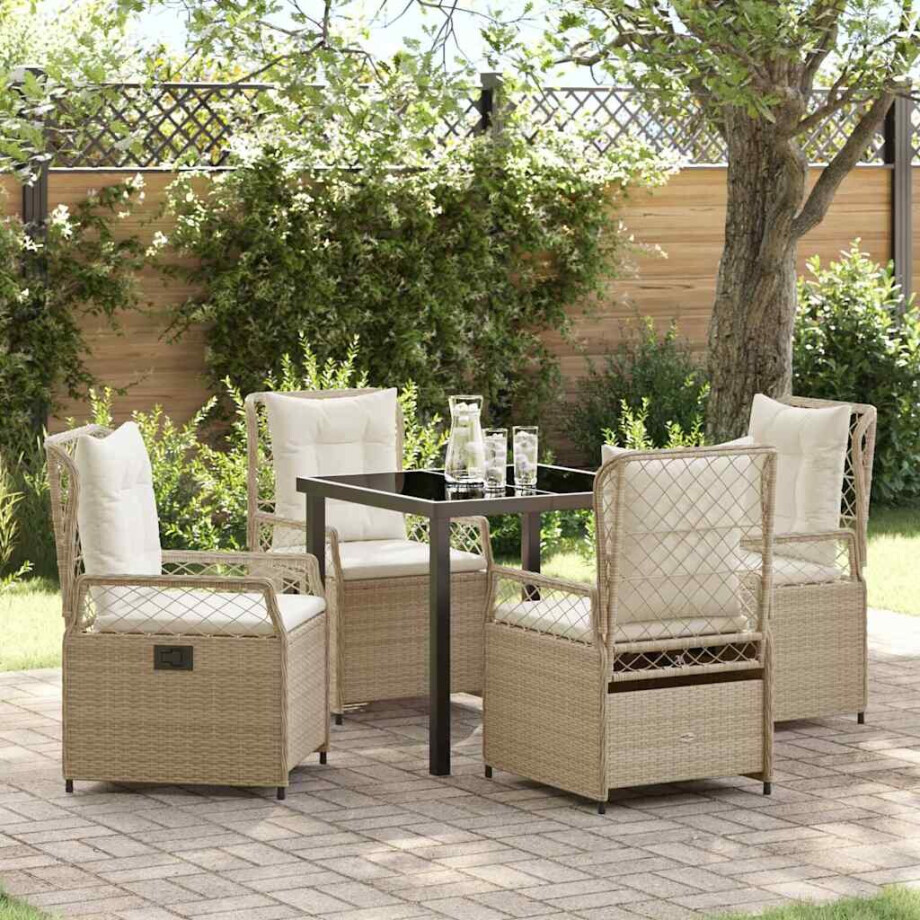 vidaXL Tuin eettafelset 5 pcs Beige en Crème Wit poly rattan afbeelding 1