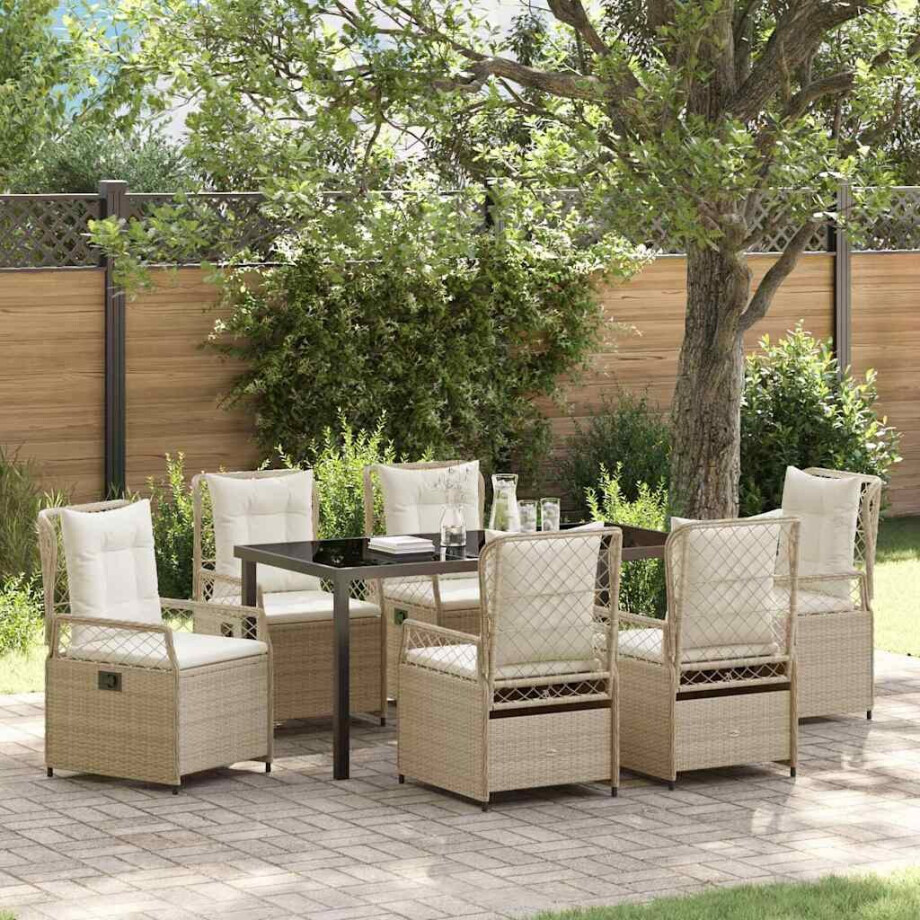 vidaXL Tuin eettafelset 7 pcs Beige en Crème Wit poly rattan afbeelding 1