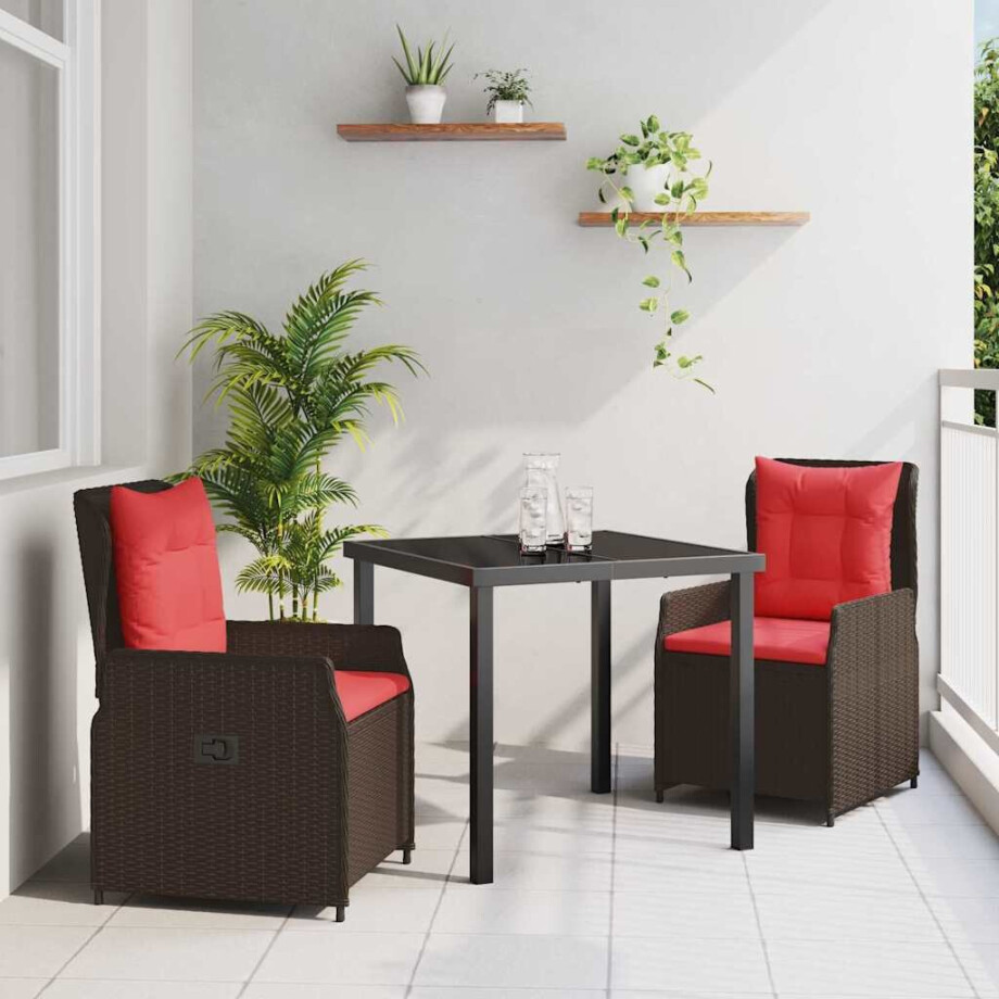 vidaXL Tuin Eetset met kussen 3 pcs Bruin Poly riet afbeelding 1