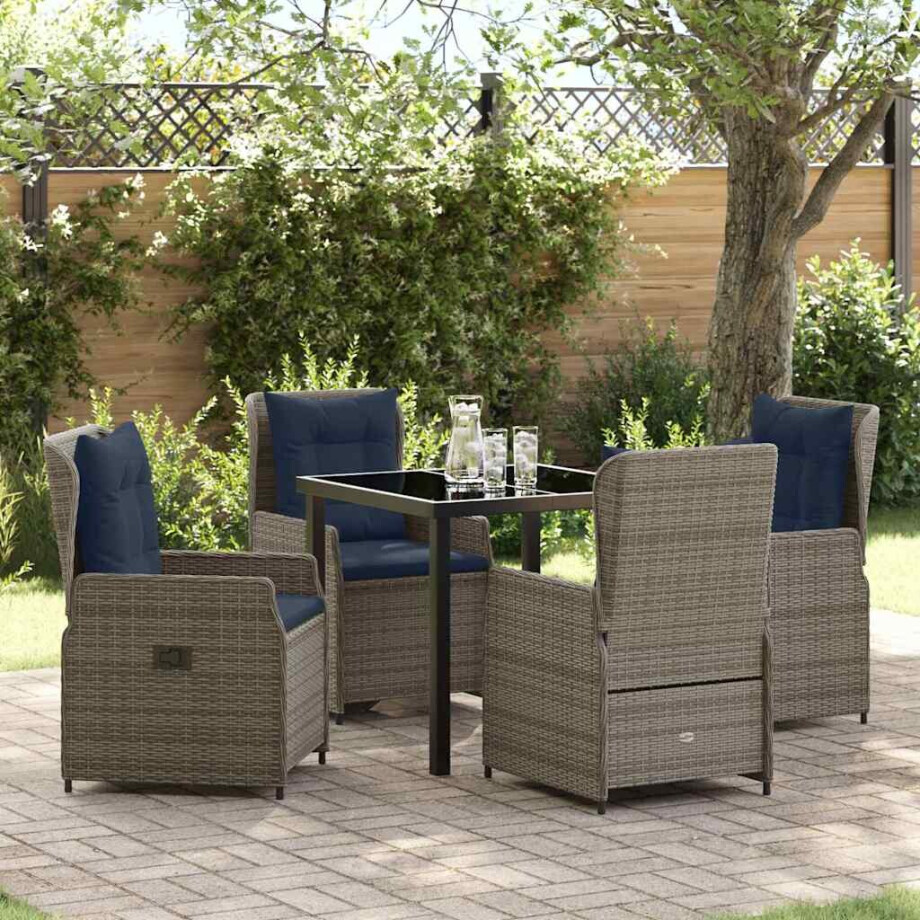 vidaXL Tuin Eetset met kussen 5 pcs Grijs Poly riet vidaXL Tuin Eetset met kussen 5 pcs Grijs Poly riet afbeelding 1