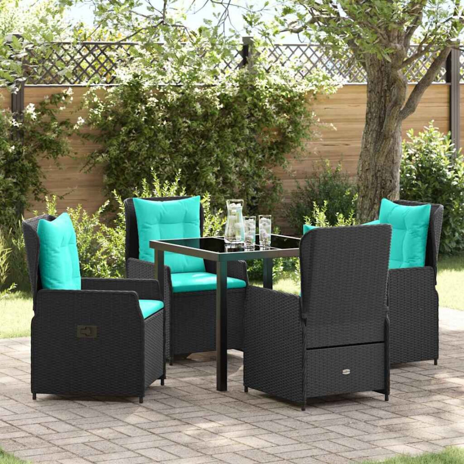 vidaXL Tuin Eetset met kussen 5 pcs Zwart Poly riet vidaXL Tuin Eetset met kussen 5 pcs Zwart Poly riet afbeelding 1