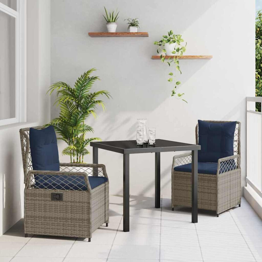 vidaXL Tuin Eetset 3 pcs Grijs poly rattan vidaXL Tuin Eetset 3 pcs Grijs poly rattan afbeelding 1