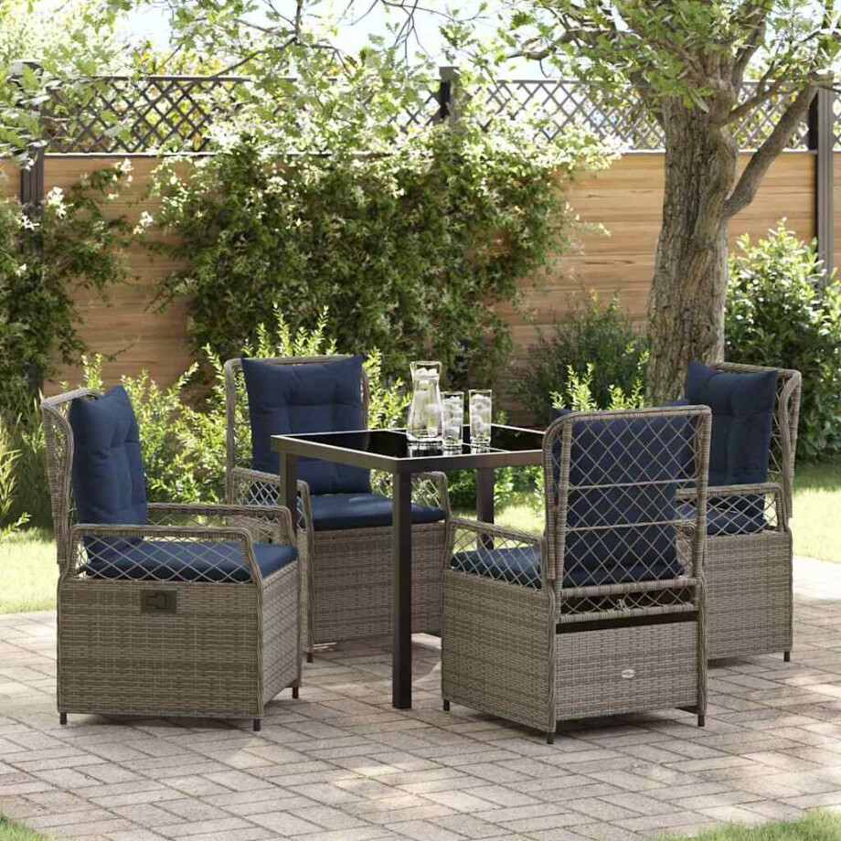 vidaXL Tuin Eetset 5 pcs Grijs poly rattan afbeelding 1