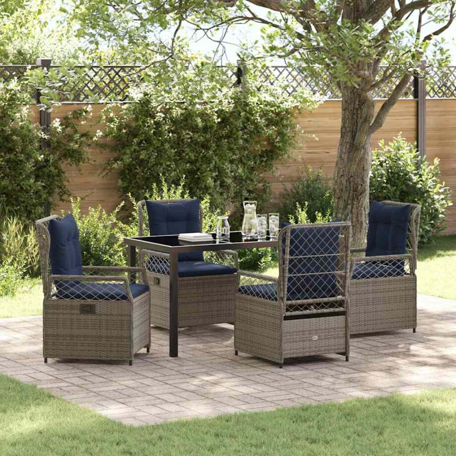 vidaXL Tuin eettafelset 5 pcs Grijs poly rattan afbeelding 1
