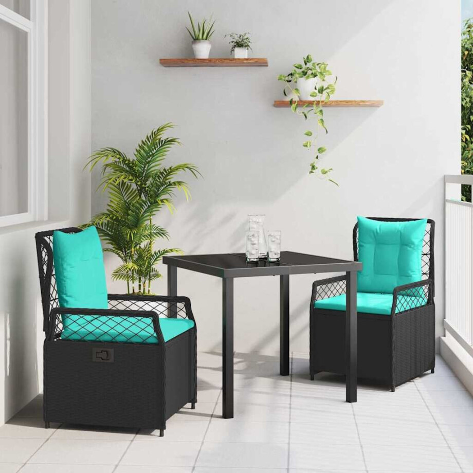 vidaXL Tuin Eetset 3 pcs Zwart poly rattan vidaXL Tuin Eetset 3 pcs Zwart poly rattan afbeelding 1