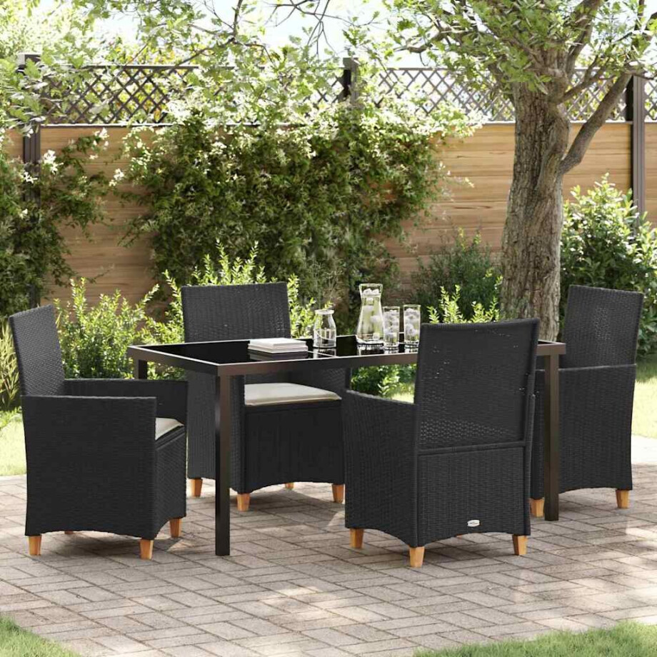 vidaXL Tuin eettafelset 5 pcs Zwart poly rattan afbeelding 1