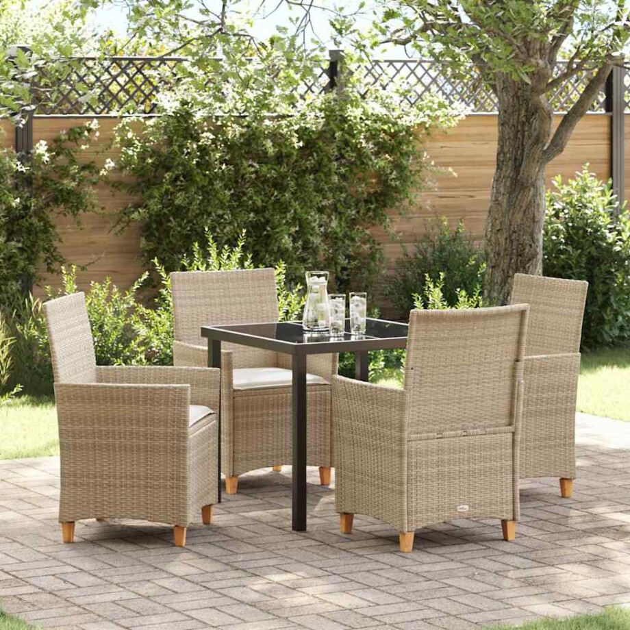 vidaXL Tuin eettafelset 5 pcs Beige poly rattan afbeelding 1