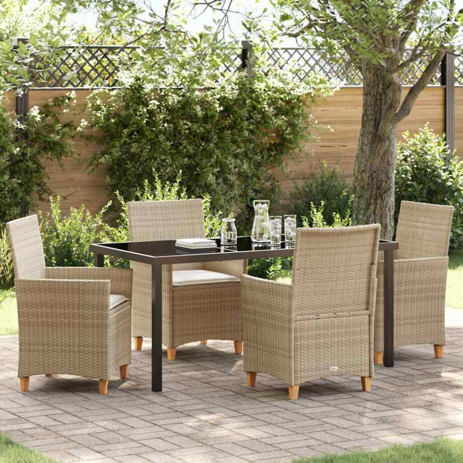 vidaXL Tuin eettafelset 5 pcs Beige poly rattan afbeelding 1