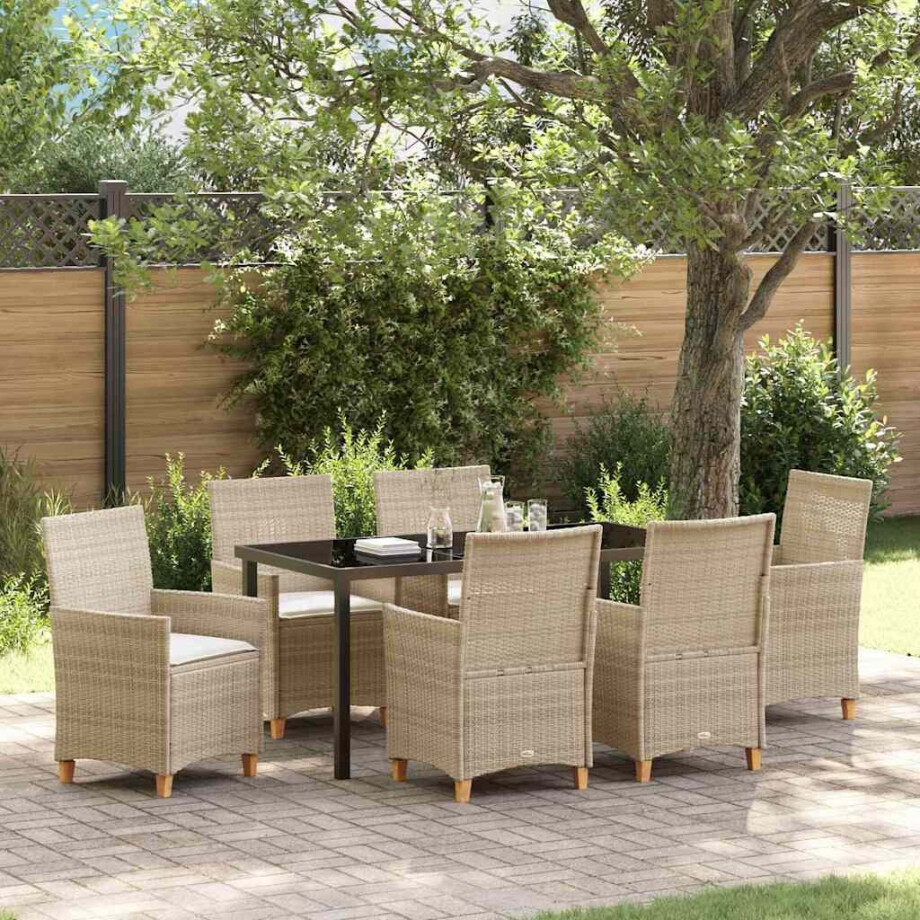 vidaXL Tuin eettafelset 7 pcs Beige poly rattan afbeelding 1