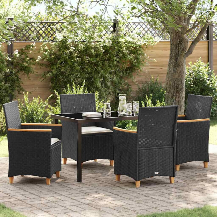 vidaXL Tuin eettafelset 5 pcs Zwart poly rattan afbeelding 1