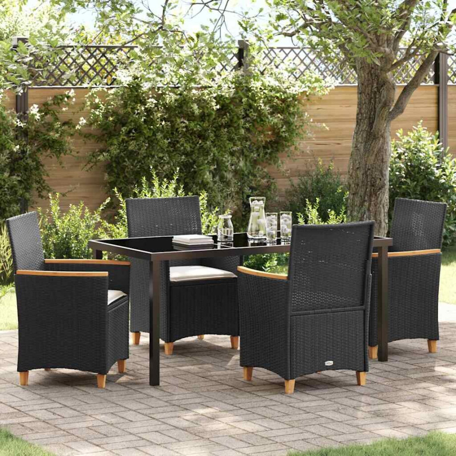 vidaXL Tuin eettafelset 5 pcs Zwart poly rattan afbeelding 1