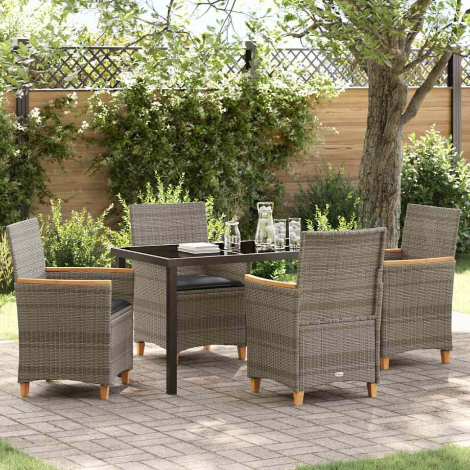 vidaXL Tuin eettafelset 5 pcs Grijs poly rattan afbeelding 1